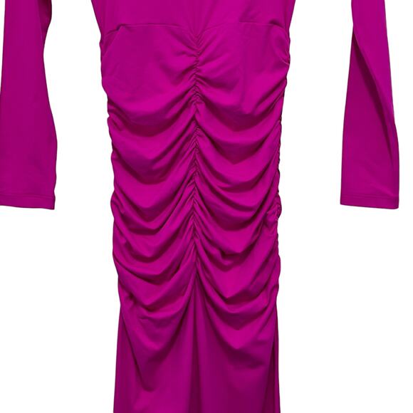 Susana Monaco Womens Small Plunge Neck Ruched Bodycon Maxi Dress Magenta NWT - Picture 10 of 16